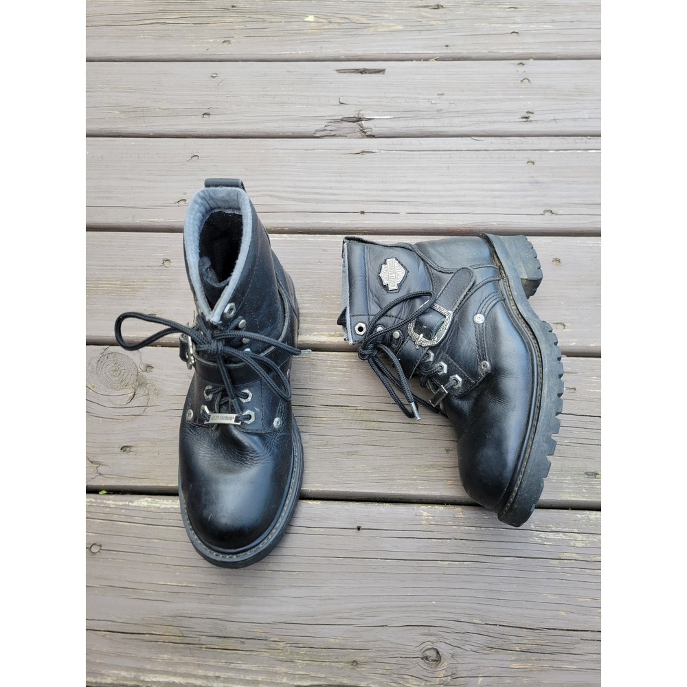 Harley Davidson Biker Boots Black Leather Buckle Lace Up 81024 Size 8 Wide
